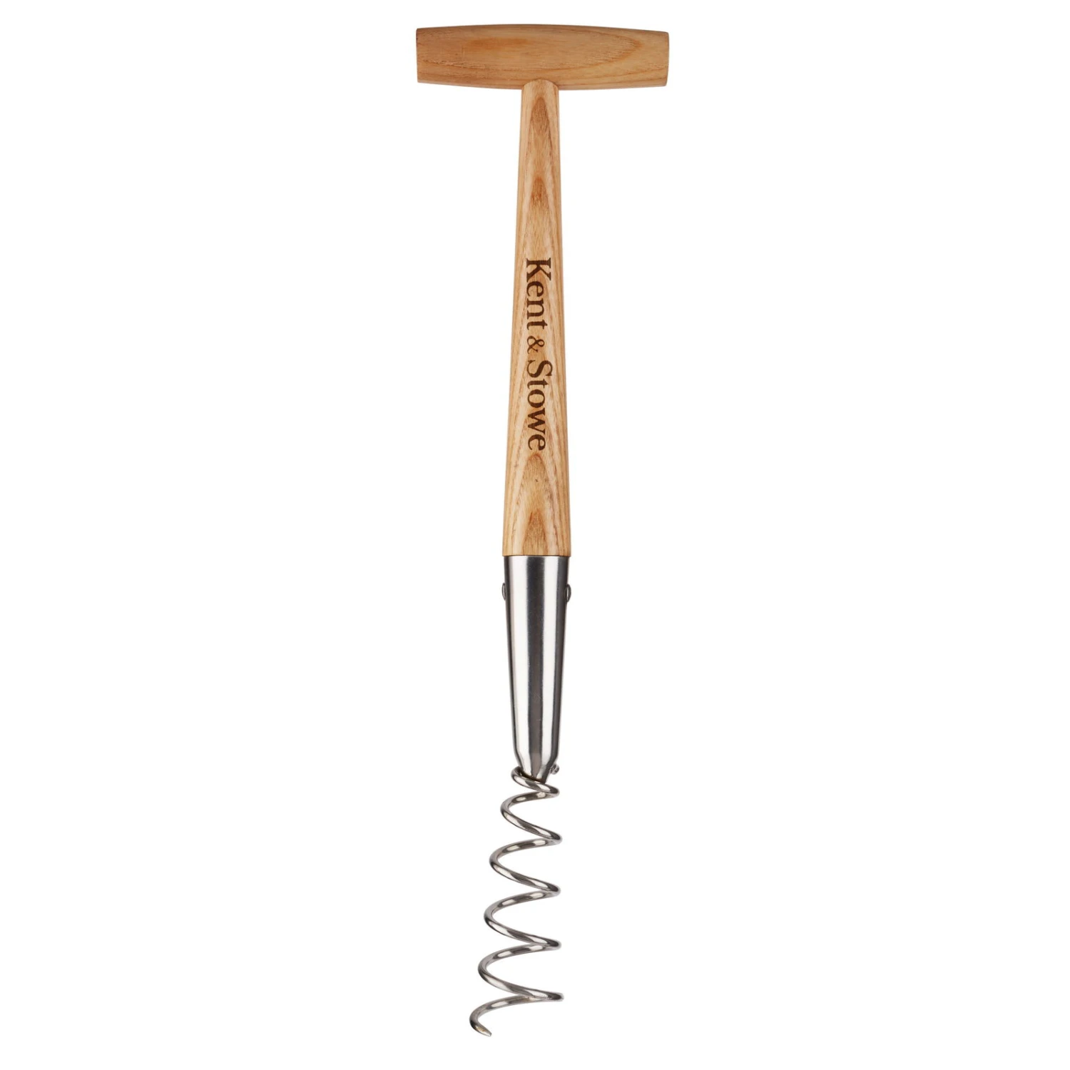 Löwenzahnzieher, Edelstahl, Eschenholz 1 Löwenzahnzieher, Edelstahl, Eschenholz