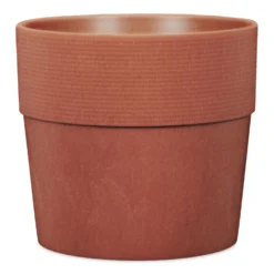Pflanzgefäß 'Groove' Mit Reservoir, Rund, Mahagony, Hellbraun, Kunststoff